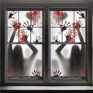 2PCS Halloween Haunted House Decorrelation: Zombie Hands, Skeleton Door/Window